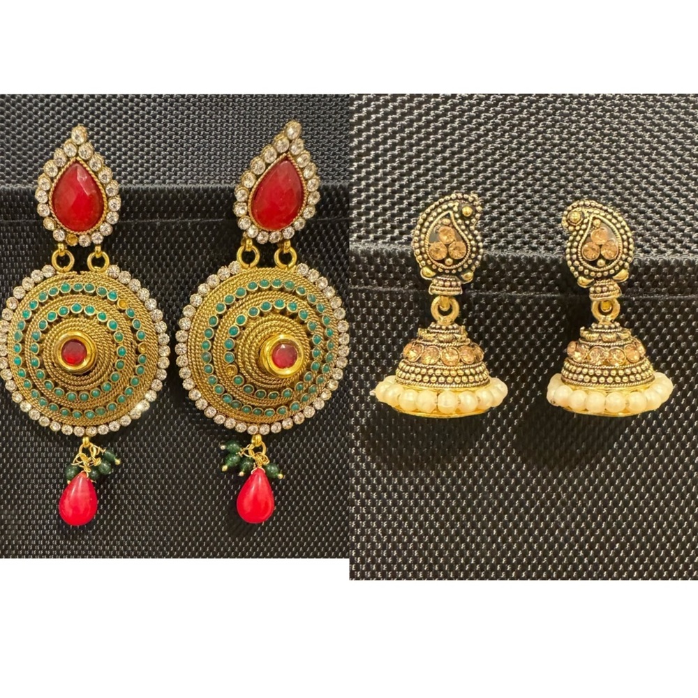 Kundan and Jhumka Gold Earring Bundle